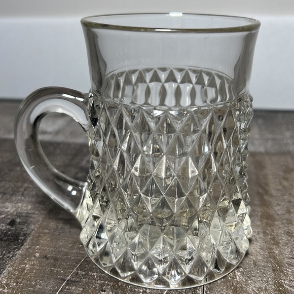 Vintage Clear Glass Raised Diamond Pattern Mug - Picture 3 of 7